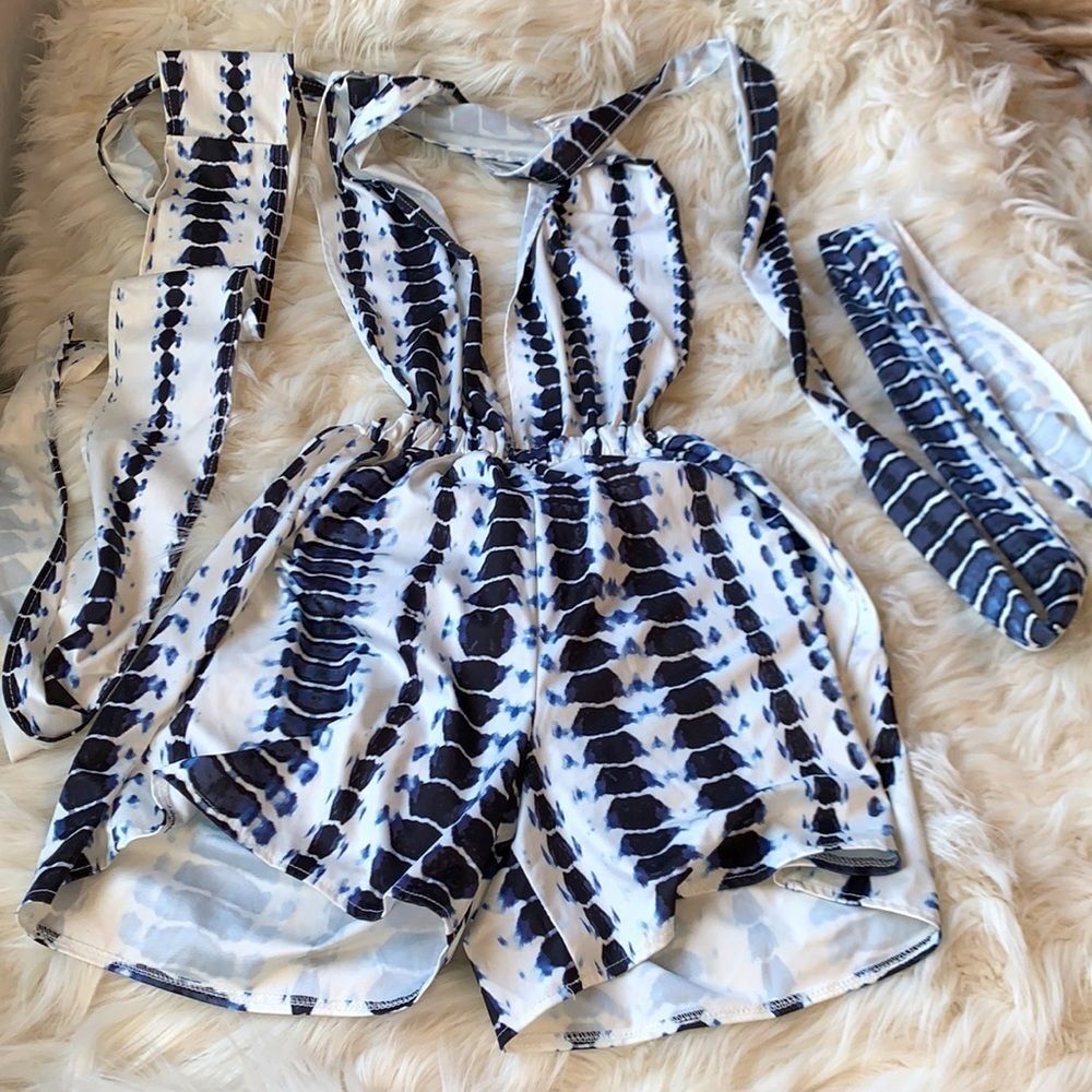 Blue tie dye halter romper. Size Extra Small XS to Small. No tags / brands.
